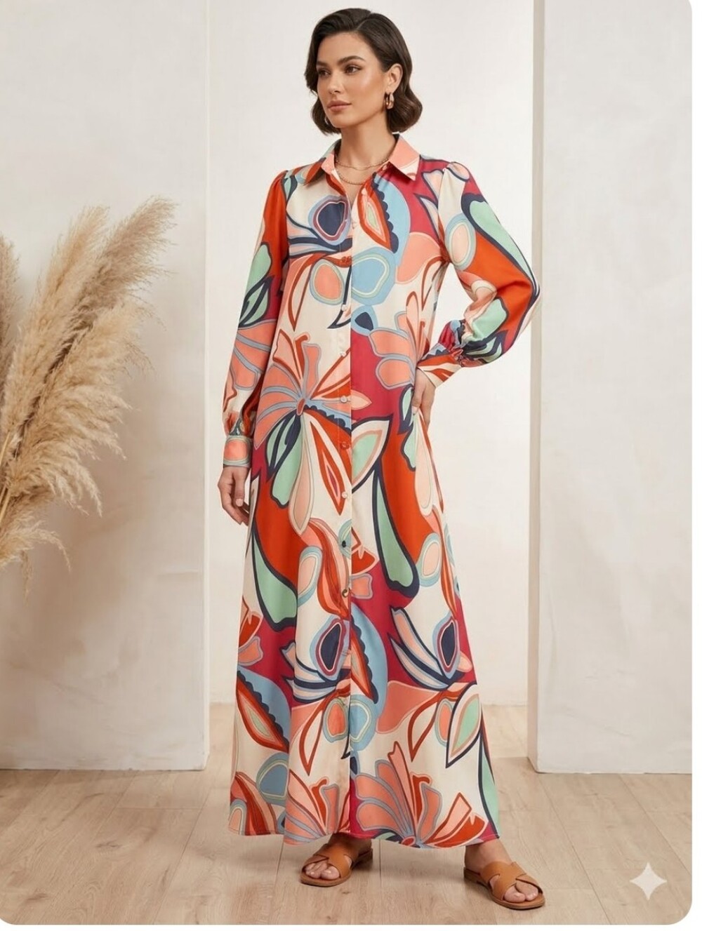 Alexis for Target Abstract Floral Maxi Dress in Coral, Blue & Cream size Small